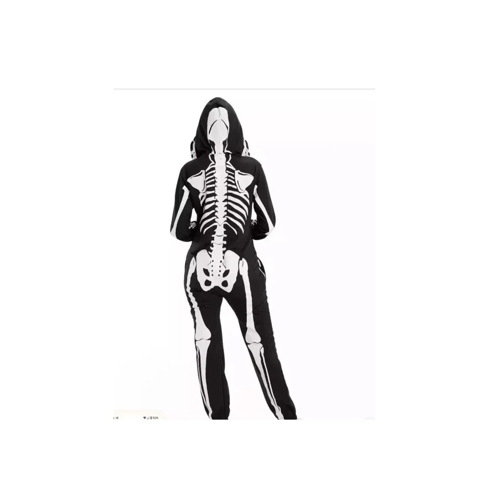 TIPSY ELVES ONE‎ PIECE ZIP UP MASK SKELETON JUMPSUIT Unisex Size XL HALLOWEEN - Picture 11 of 14